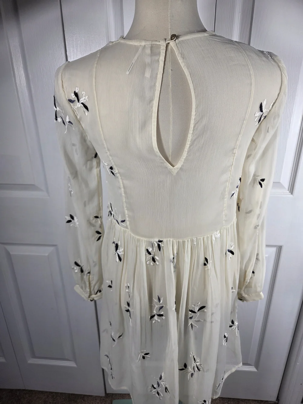 Anthropologie Feather Bone Cream Embroidered Boho Mini Dress 4